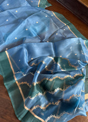 Kora Silk Rangkat Banarasi - Blue Shaded