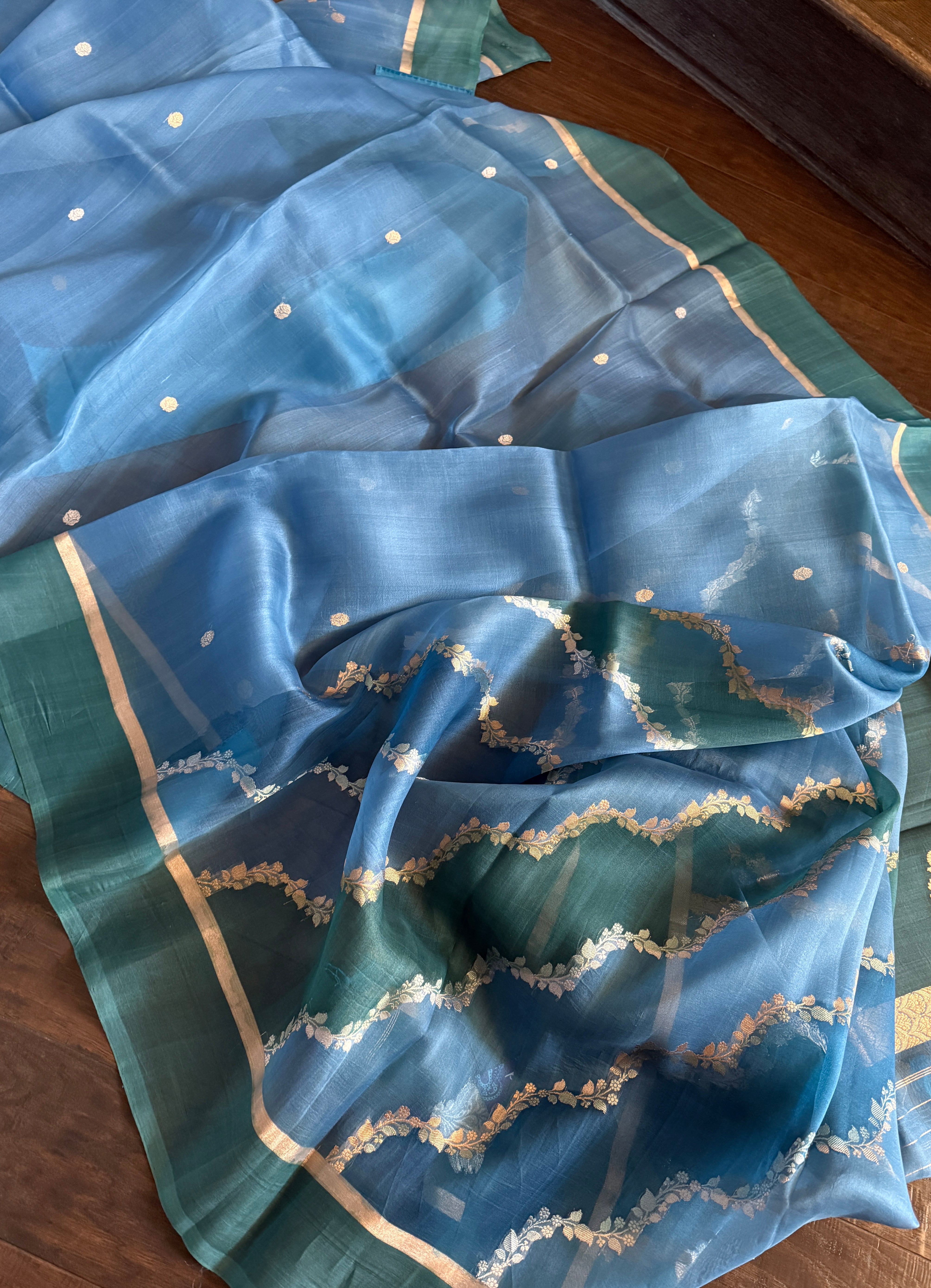 Kora Silk Rangkat Banarasi - Blue Shaded