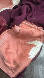 Designer Crepe Satin Silk Shaded - Wine Color Parsi Gara embroidered