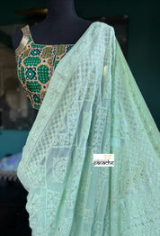 Designer Pure Georgette Chikankari - Light Pista Green