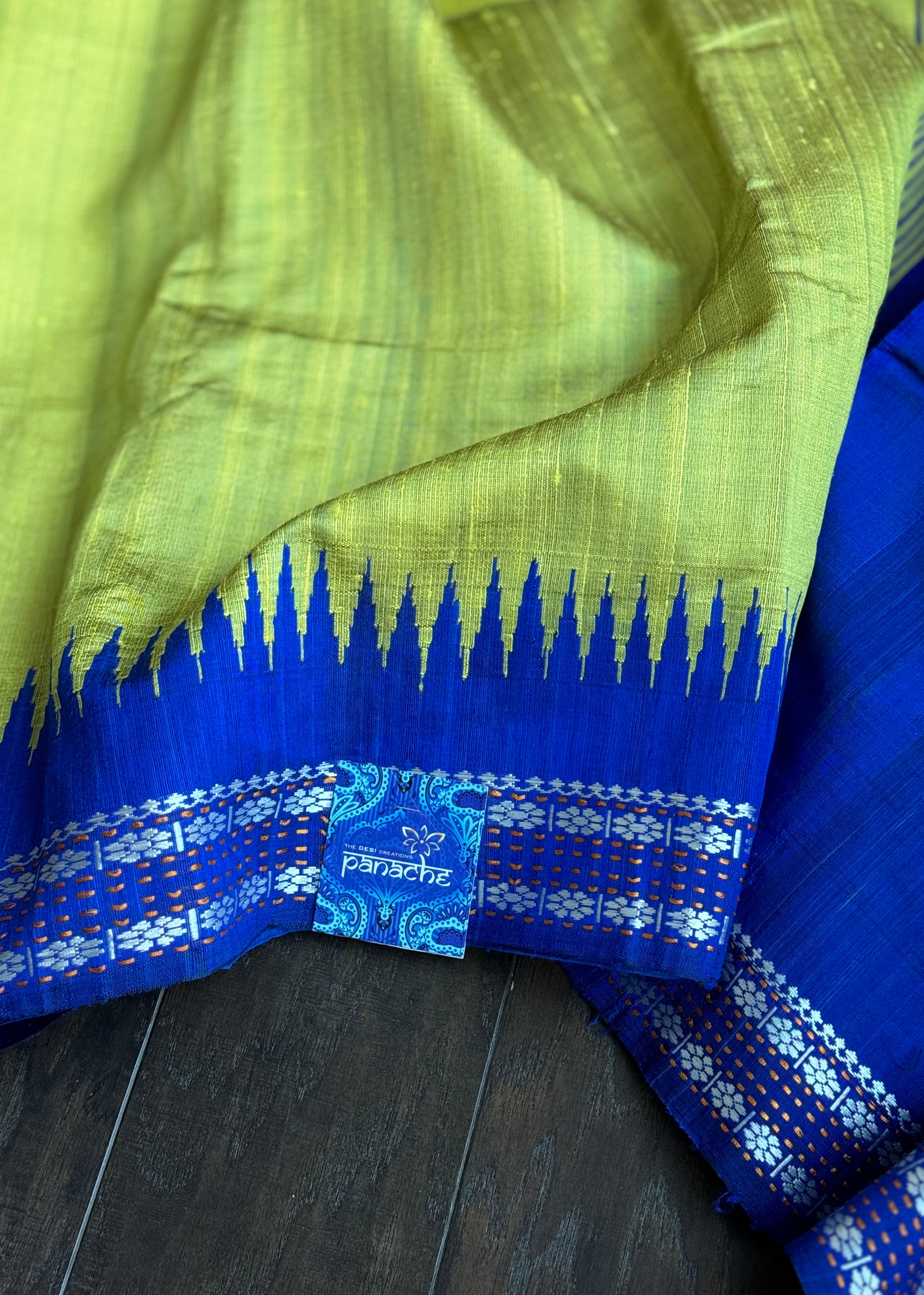 Pure Raw Silk - Lime Green Blue