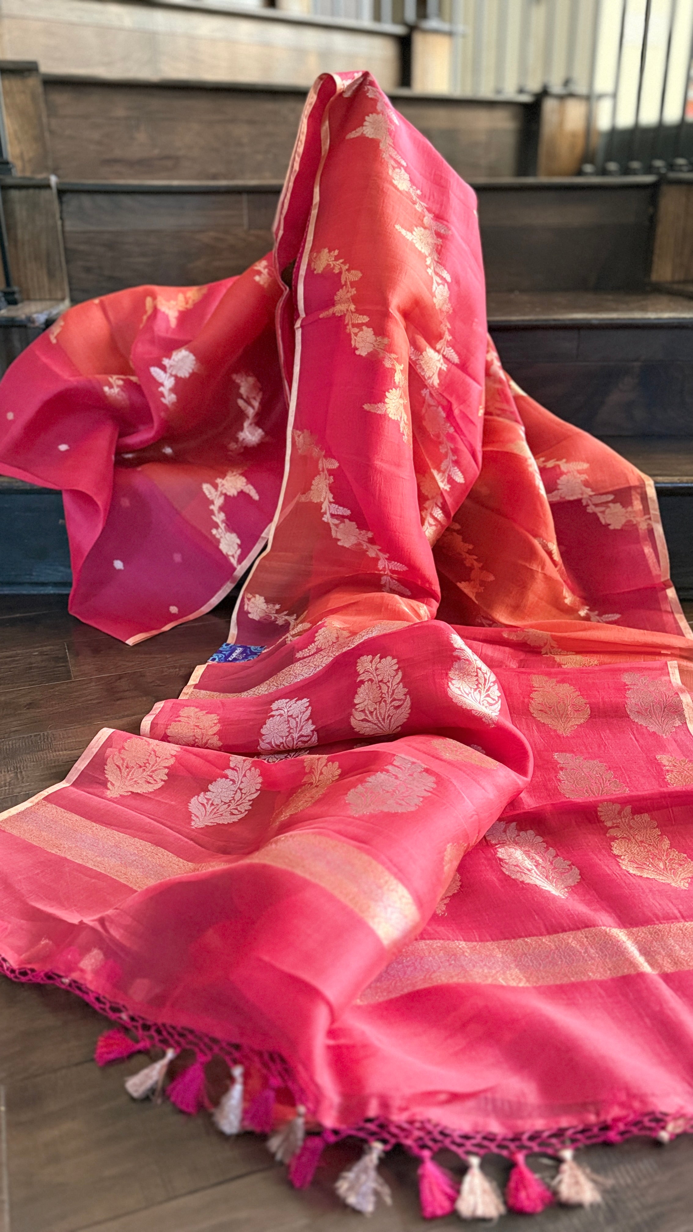Kora Silk Rangkat Banarasi - Pink Orange Shaded