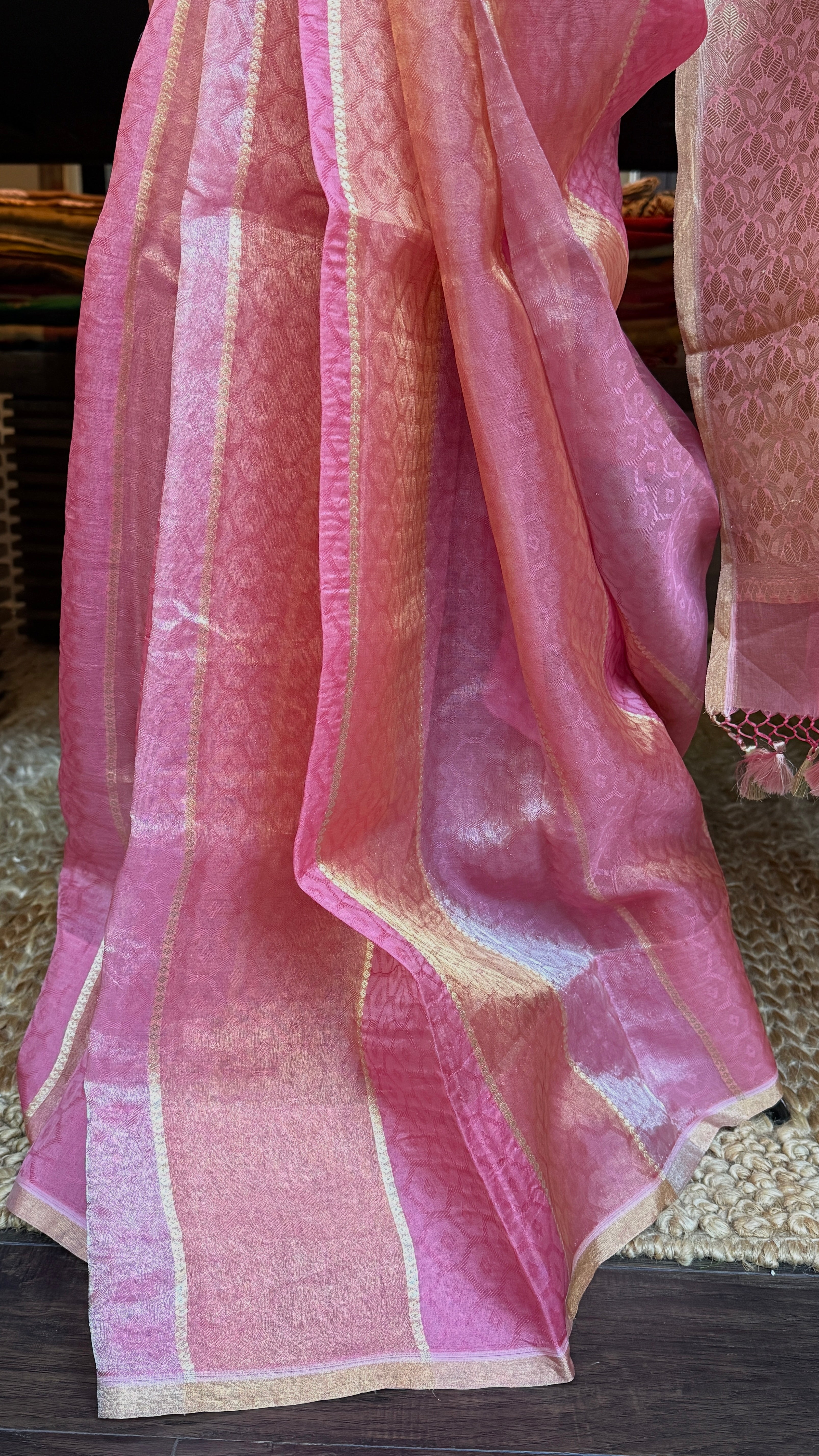 Tissue Organza Silk Banarsi - Rangkat Peach Pink