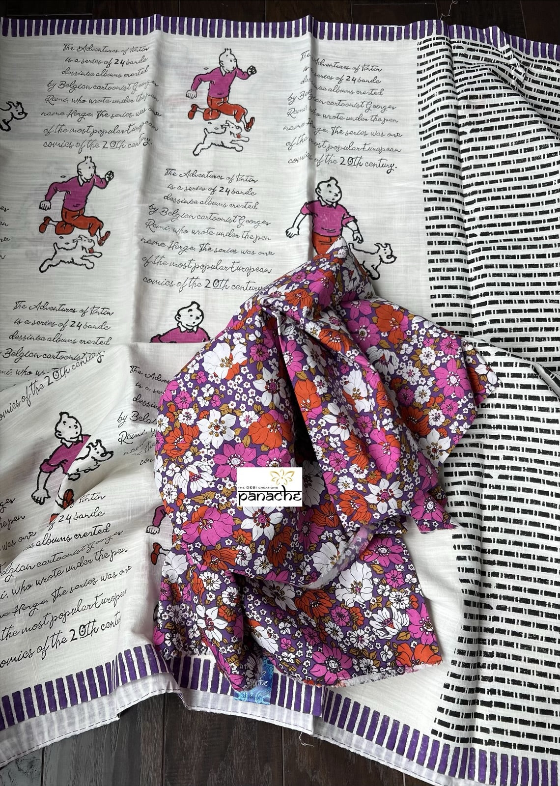 Designer Cotton - Off-White Purple Tintin