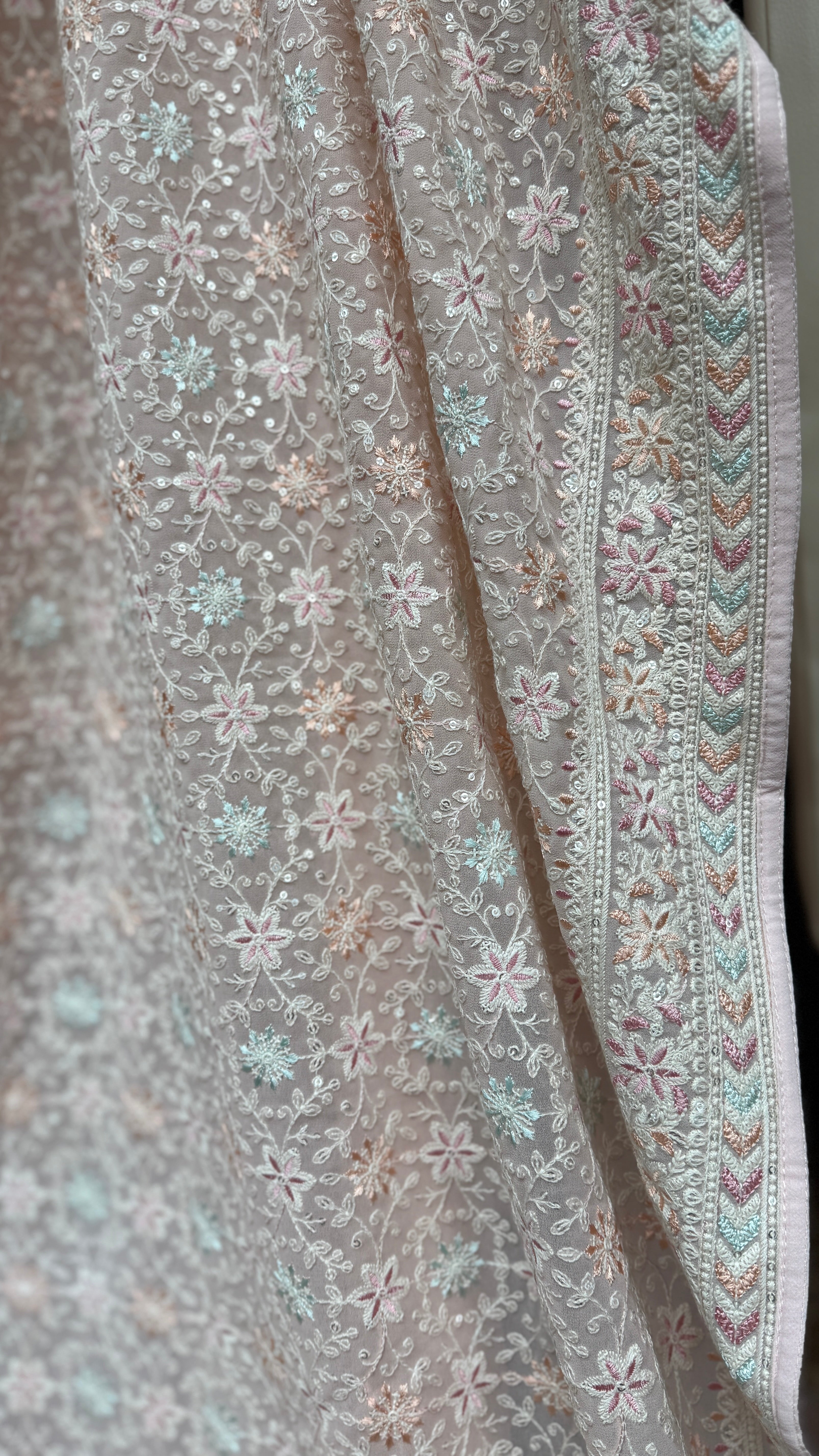 Designer Georgette Embroidered - Light Baby Pink