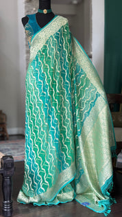 Khaddi Georgette Shaded Banarasi - Sea Green Mint