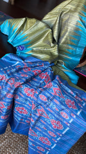 Gopalpur Tussar Silk Ikat - Henna green Blue