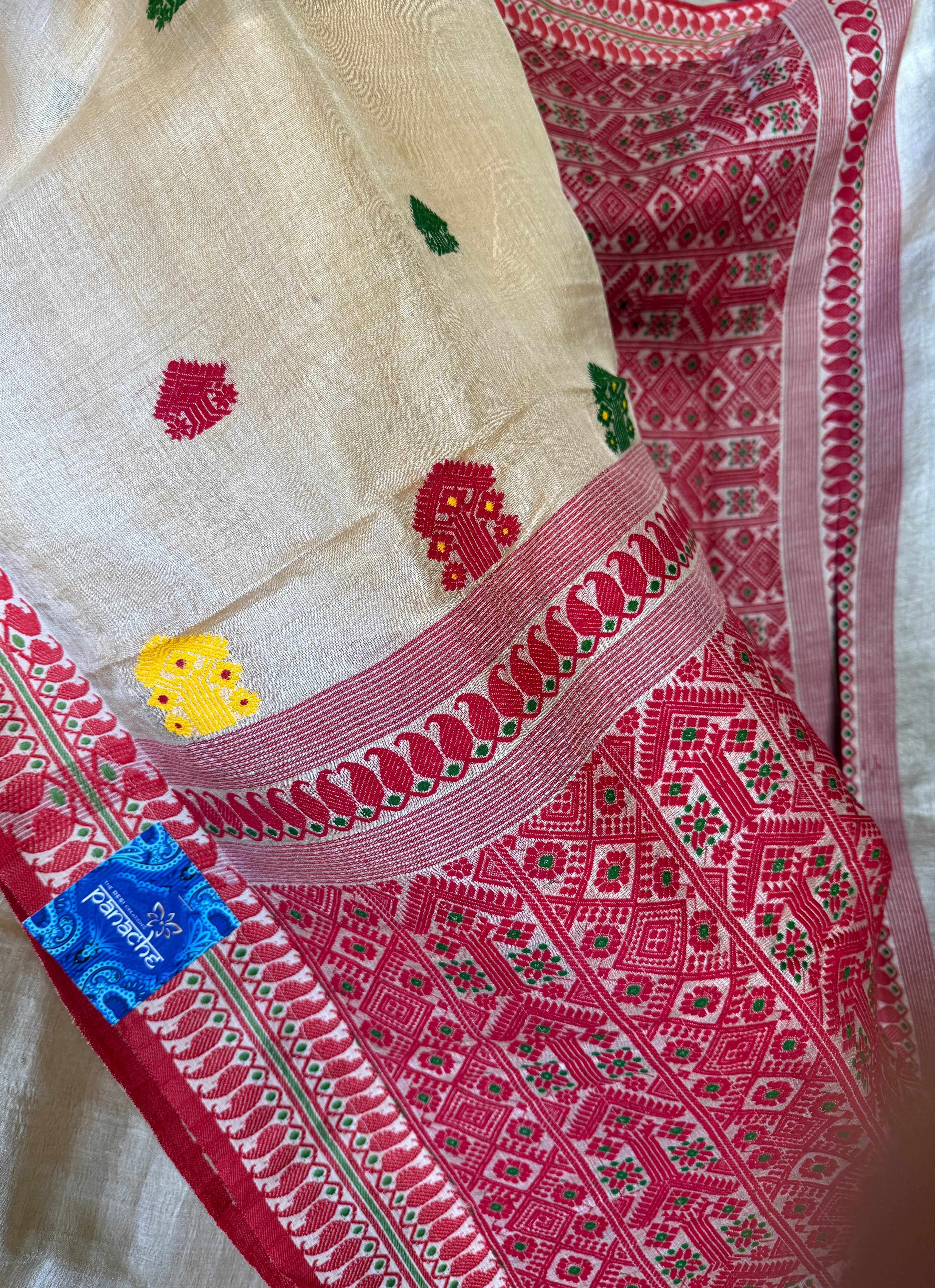 Pure Gachi Tussar Silk - Beige Red