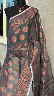 Soft Jamdaani  - Gray Copper Zari