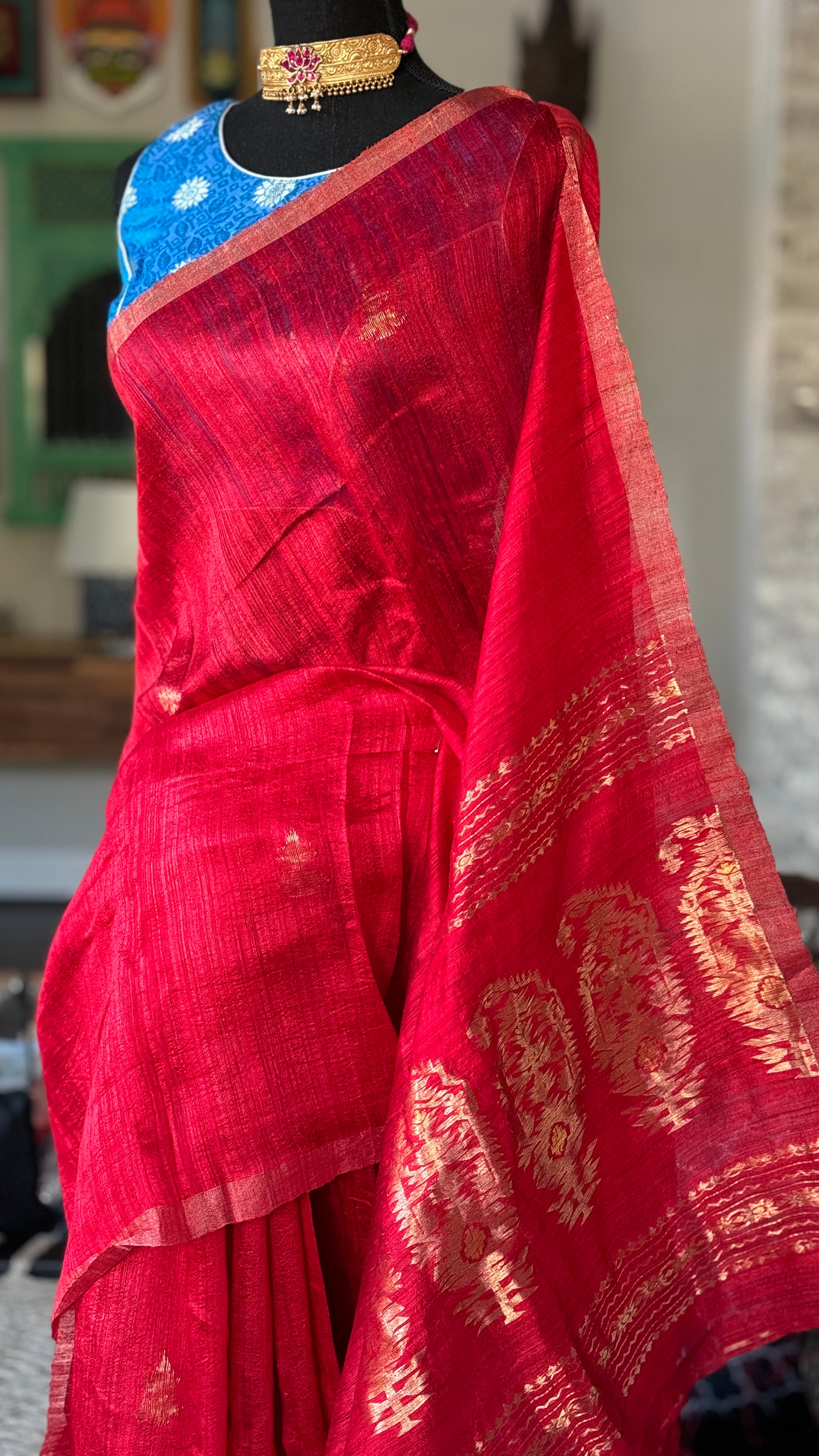 Pure Matka Silk Jamdaani - Red Woven