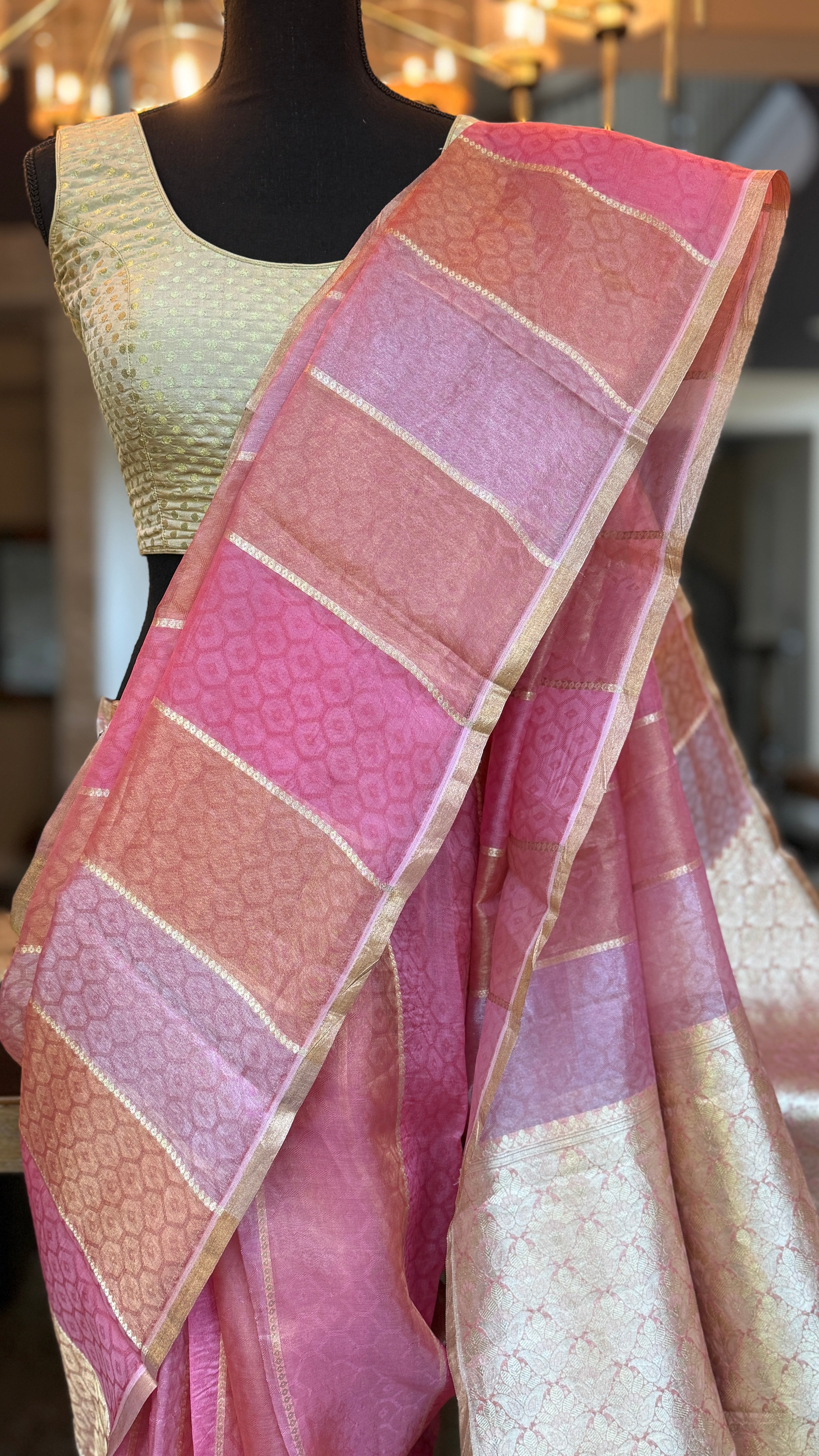 Tissue Organza Silk Banarsi - Rangkat Peach Pink