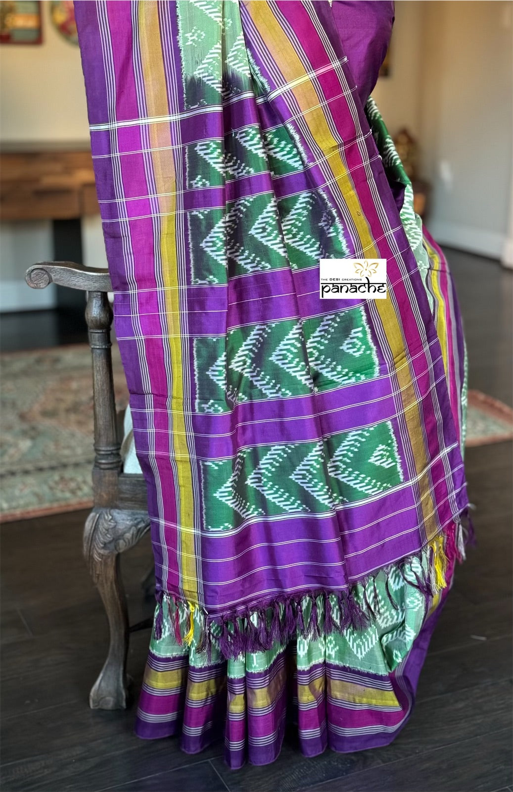 Pure Silk Ikat -  Green Purple Pochampally