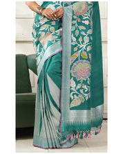 Khaddi Tussar Banarasi - Teal Blue Meenakari