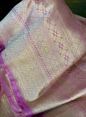 Pure Silk Brocade Banarasi- Light Onion Pink Golden Zari