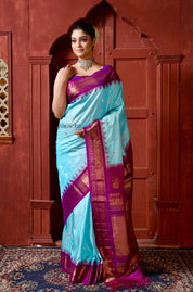 Pure Silk Gadwal - Light Blue Purple