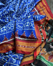 Pure Silk Sambalpuri Double ikat  - Royal Blue Maroon