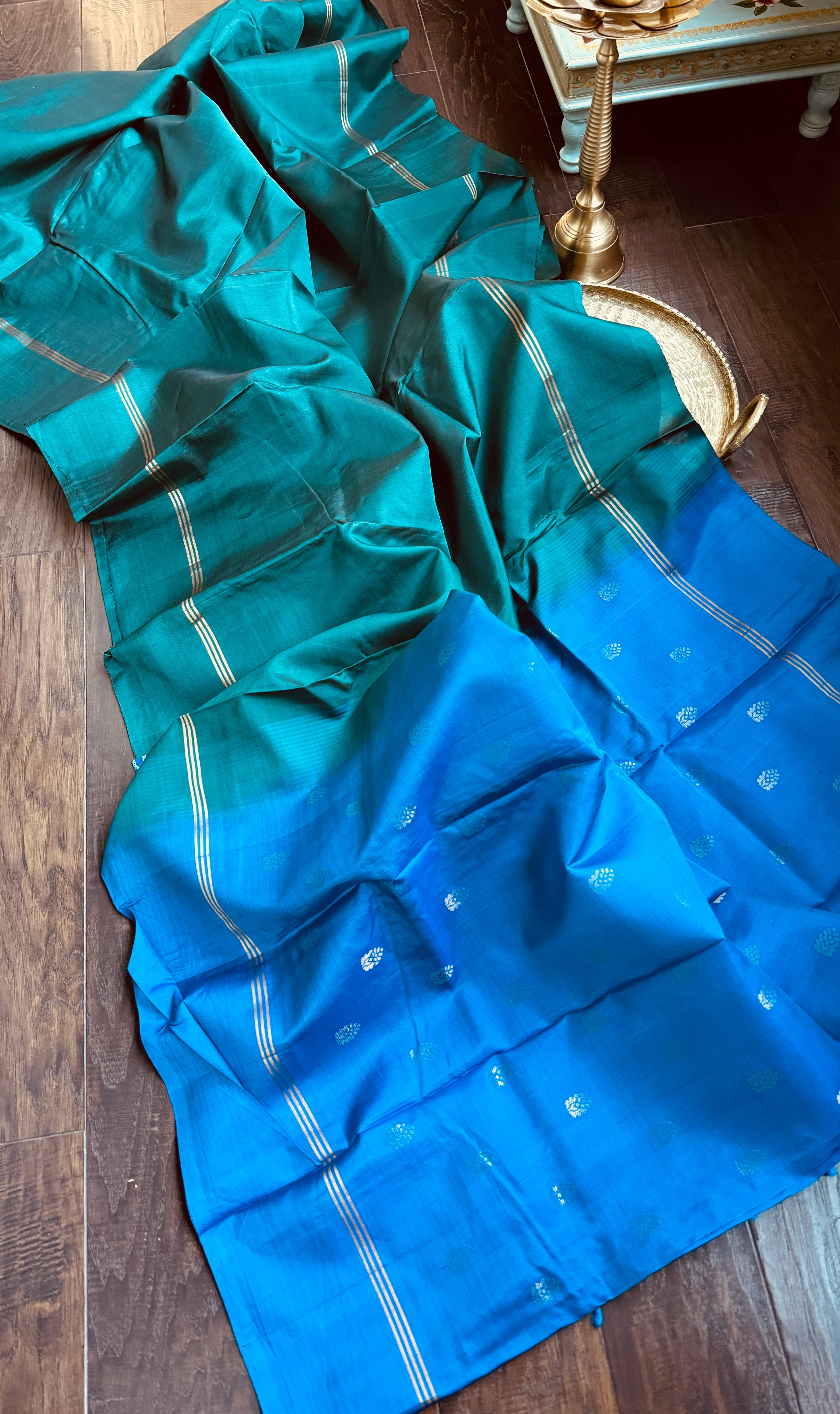 Pure Silk Kanjivaram - Teal Green Blue