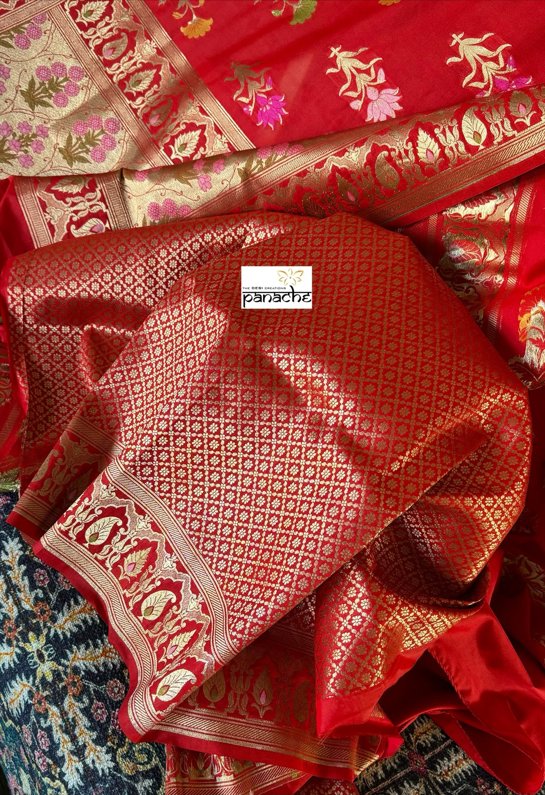 Soft Silk Banarasi - Red Meenakari