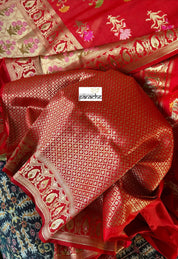 Soft Silk Banarasi - Red Meenakari