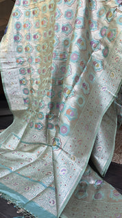 Pure Katan Silk Banarasi - Aqua Blue Multi Meenakari
