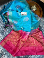 Soft Silk Kanjivaram - Teal Blue Magenta