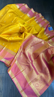 Pure Silk Kanjivaram - Yellow Pink