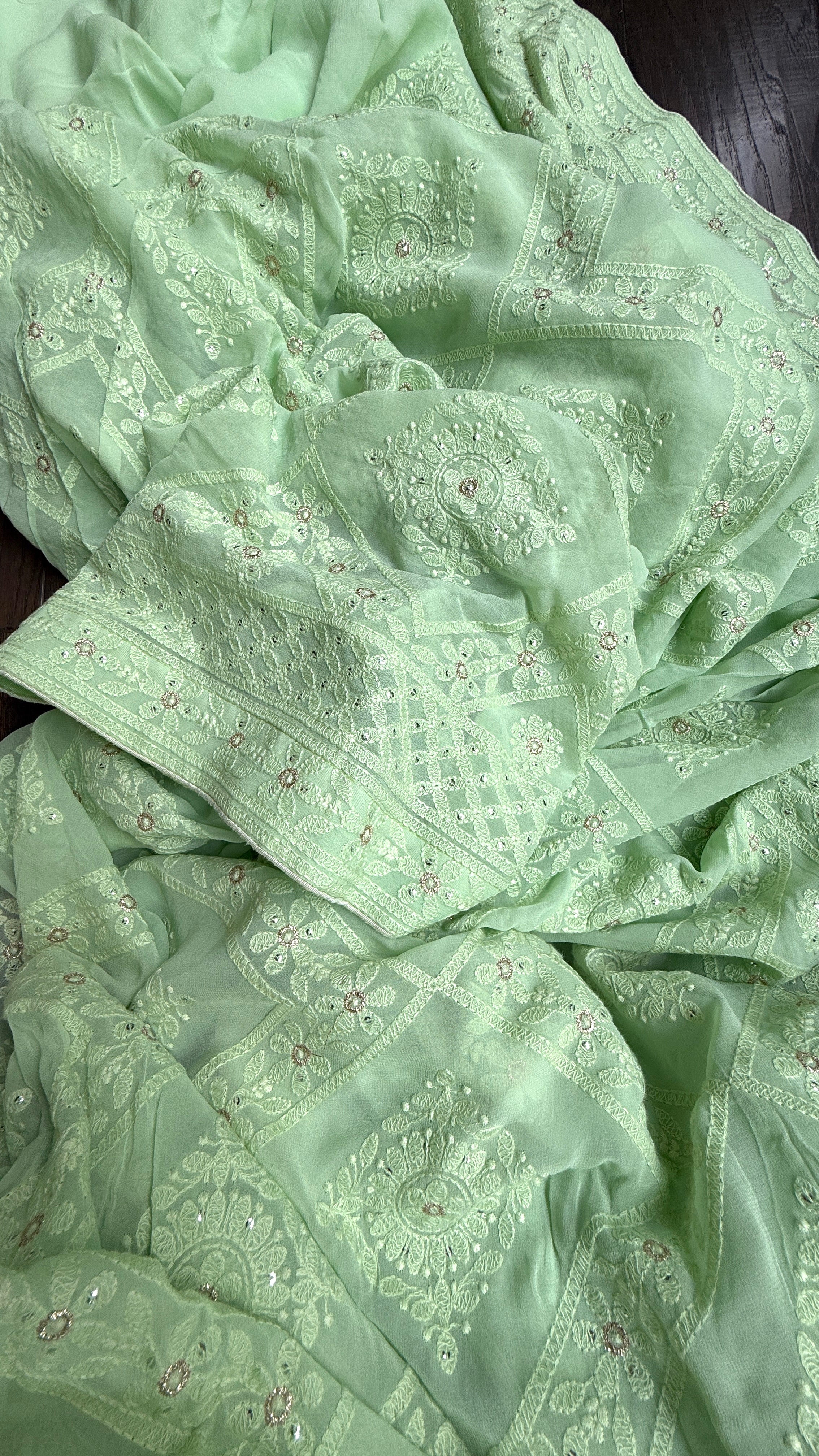Designer Pure Georgette Chikankari - Light Pista Green