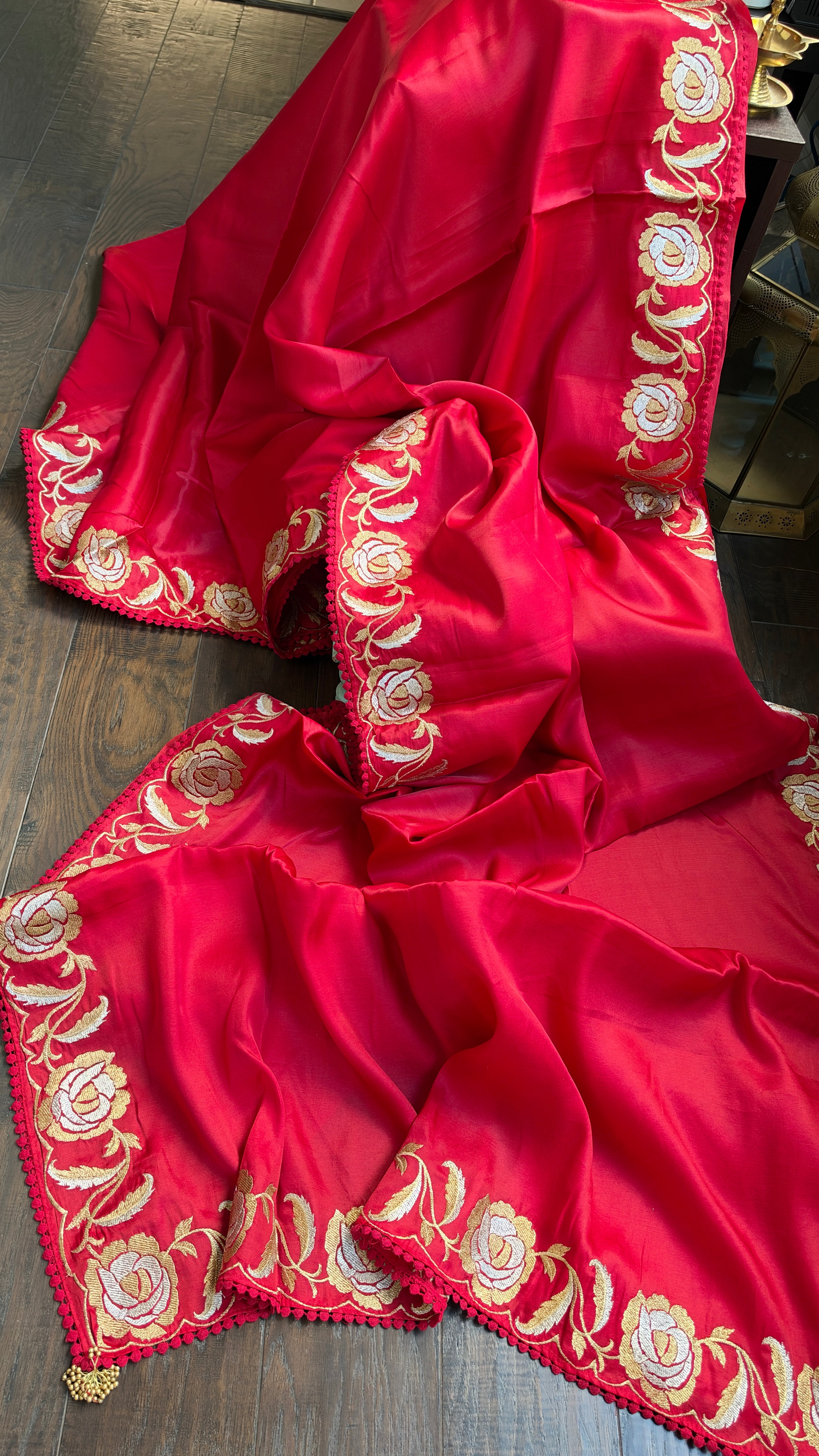 Soft Silk Embroidered - Red