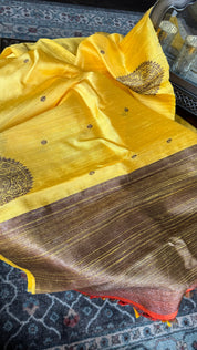 Pure Tussar Silk Banarasi - Yellow Kadwa