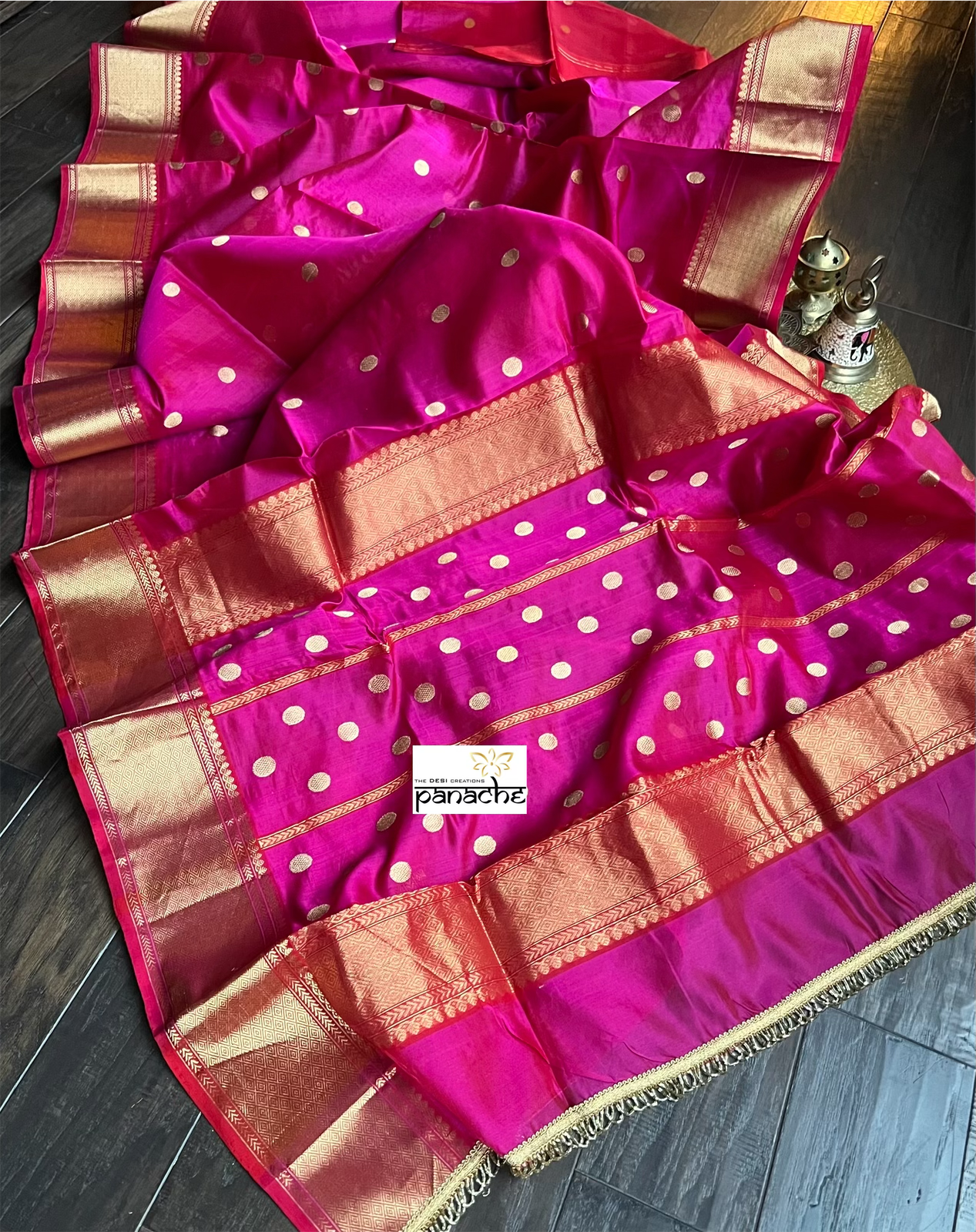 Pure Chanderi Pattu Silk - Magenta Pink Iknaliya woven