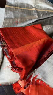 Pure Raw Silk - Cement Grey Red