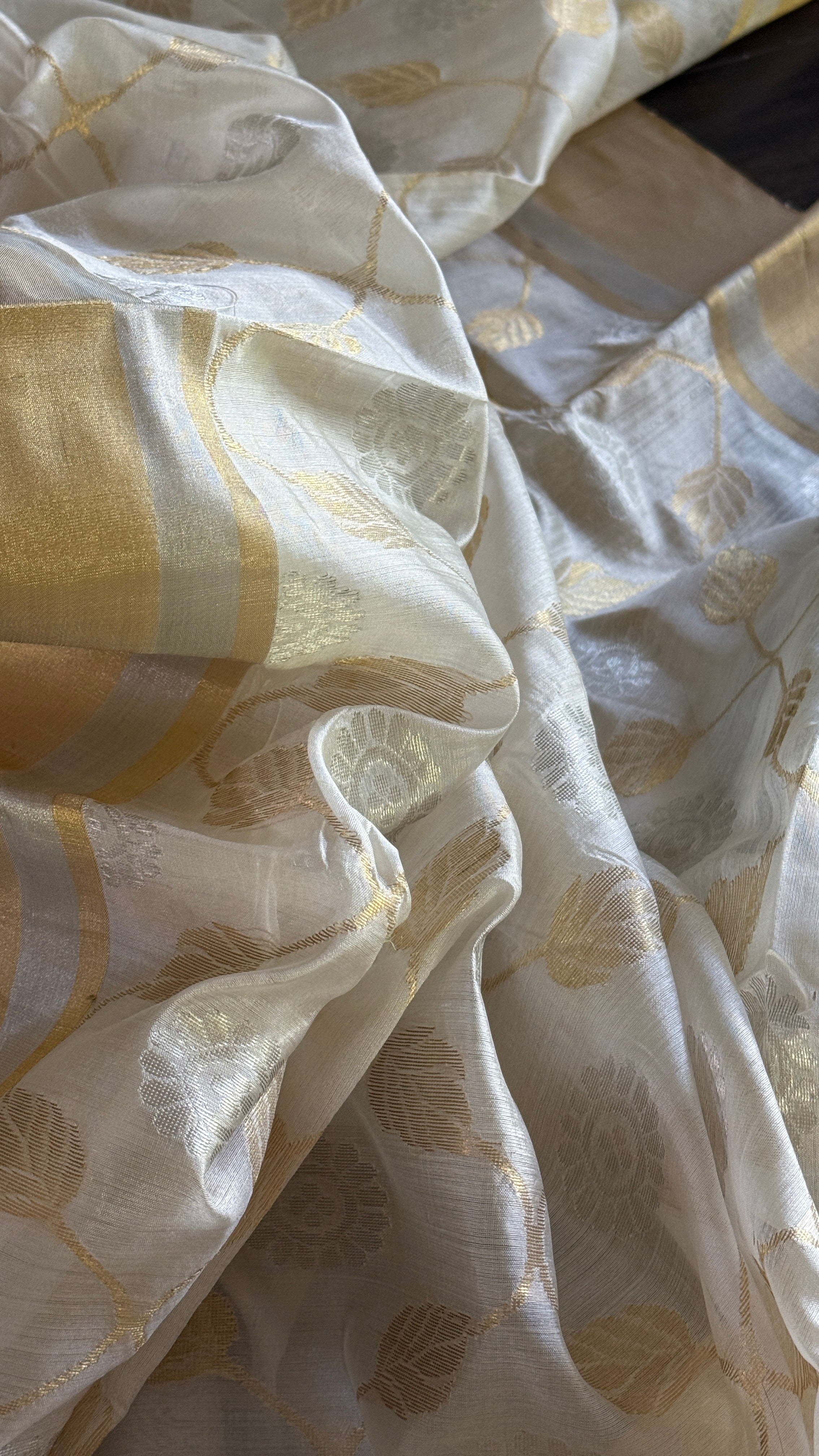 Pure Chanderi Pattu Silk - Off White Jaal woven