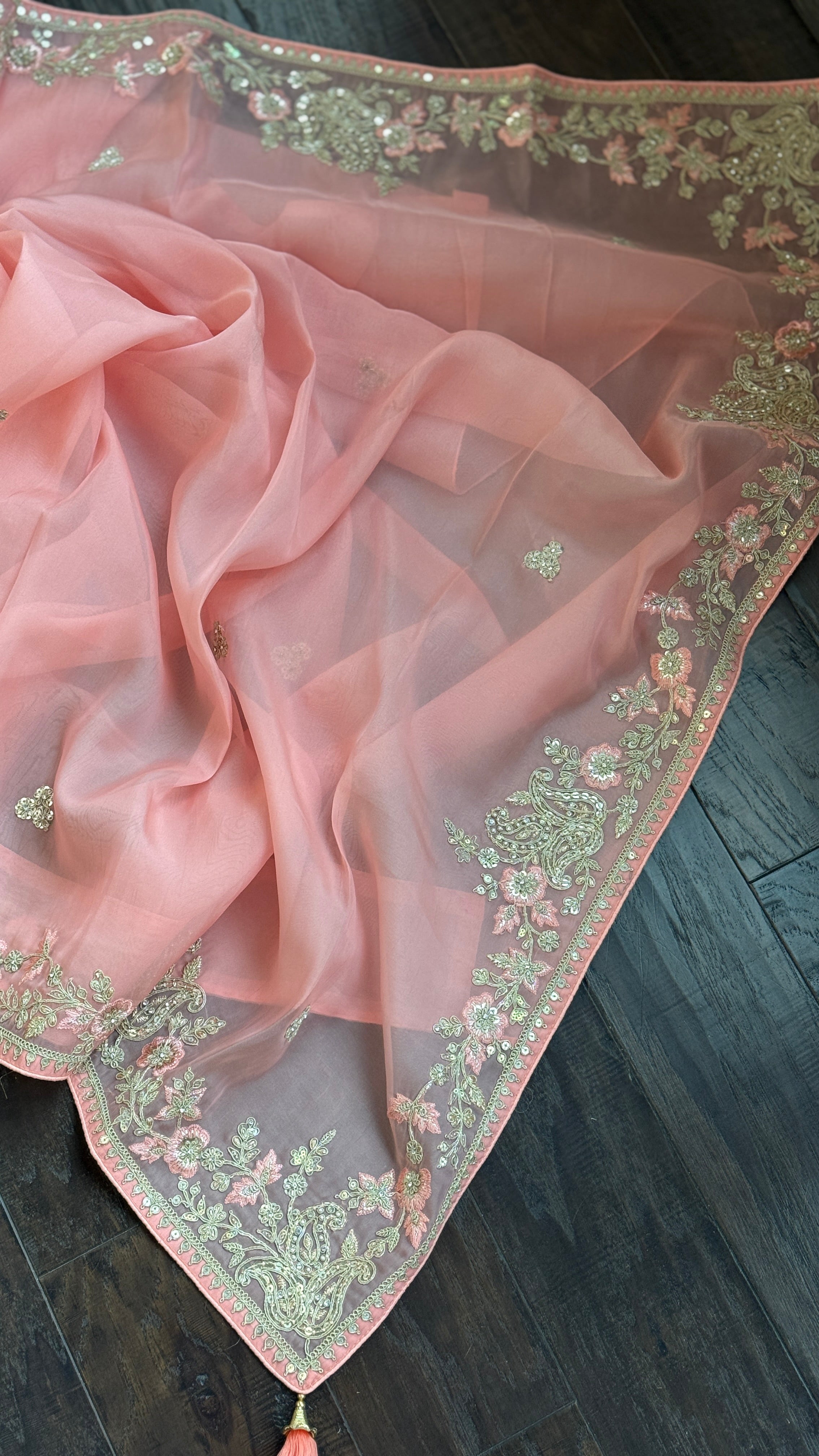 Designer Organza - Pink Embroidered
