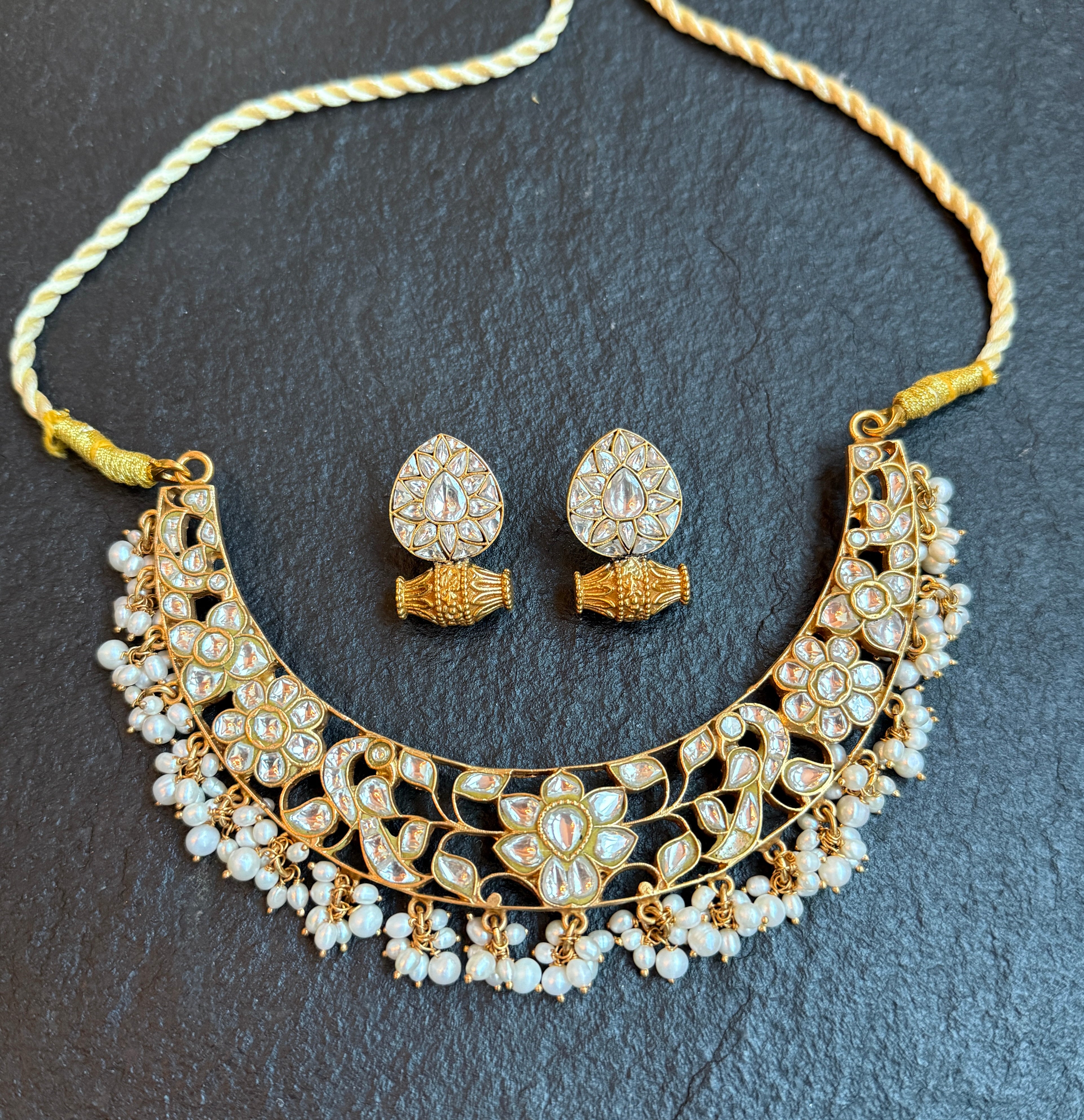 Pure Silver 925 Necklace- Kundan Statement