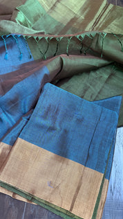 Chanderi Tissue Silk - Green Blue Multi Color woven