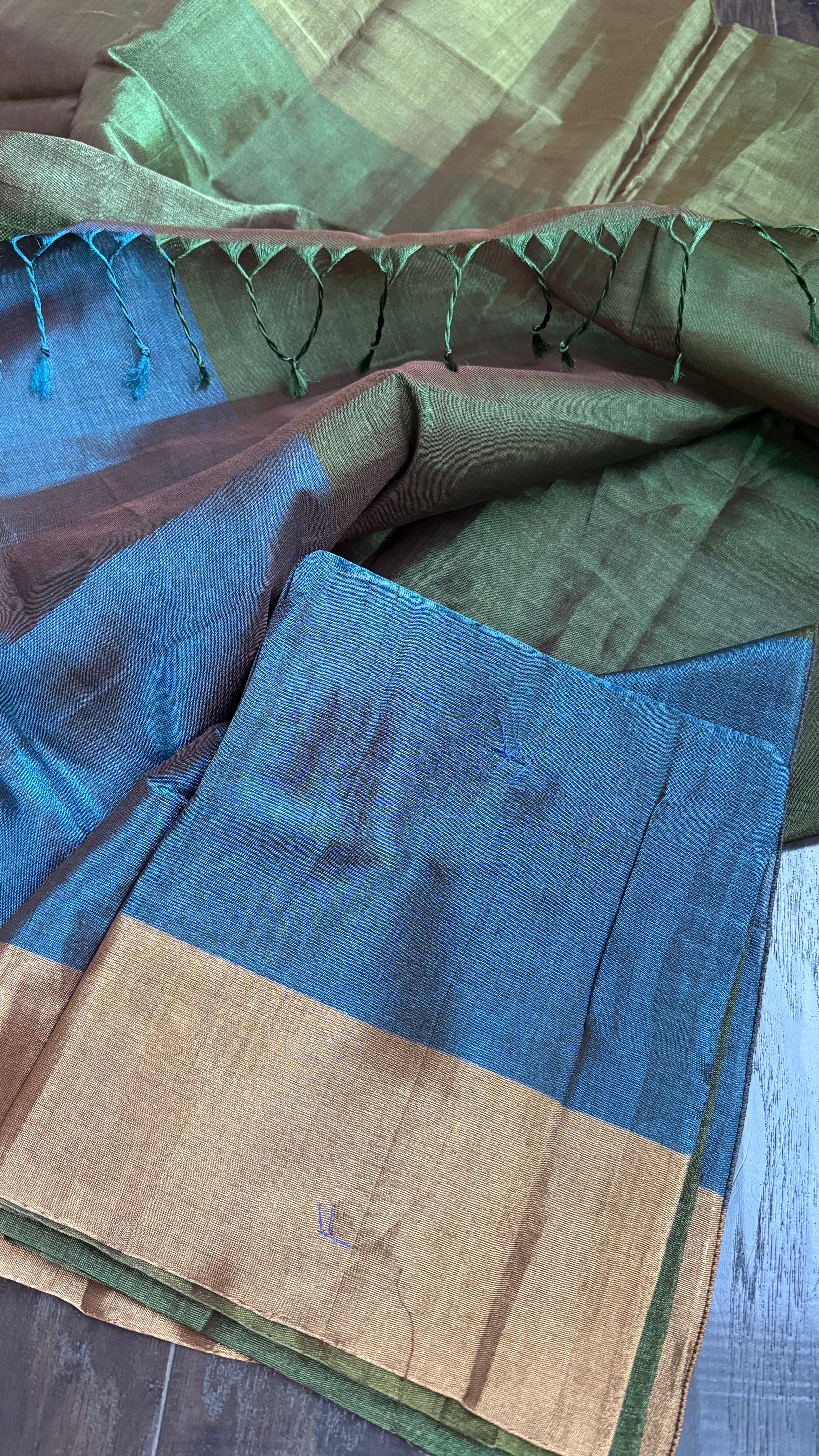 Chanderi Tissue Silk - Green Blue Multi Color woven