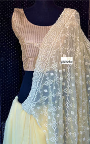 Designer Geogette Chikankari - Light Lemon Yellow