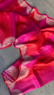 Bishnupur Silk Batik Soru Tuli -  Pink Orange White
