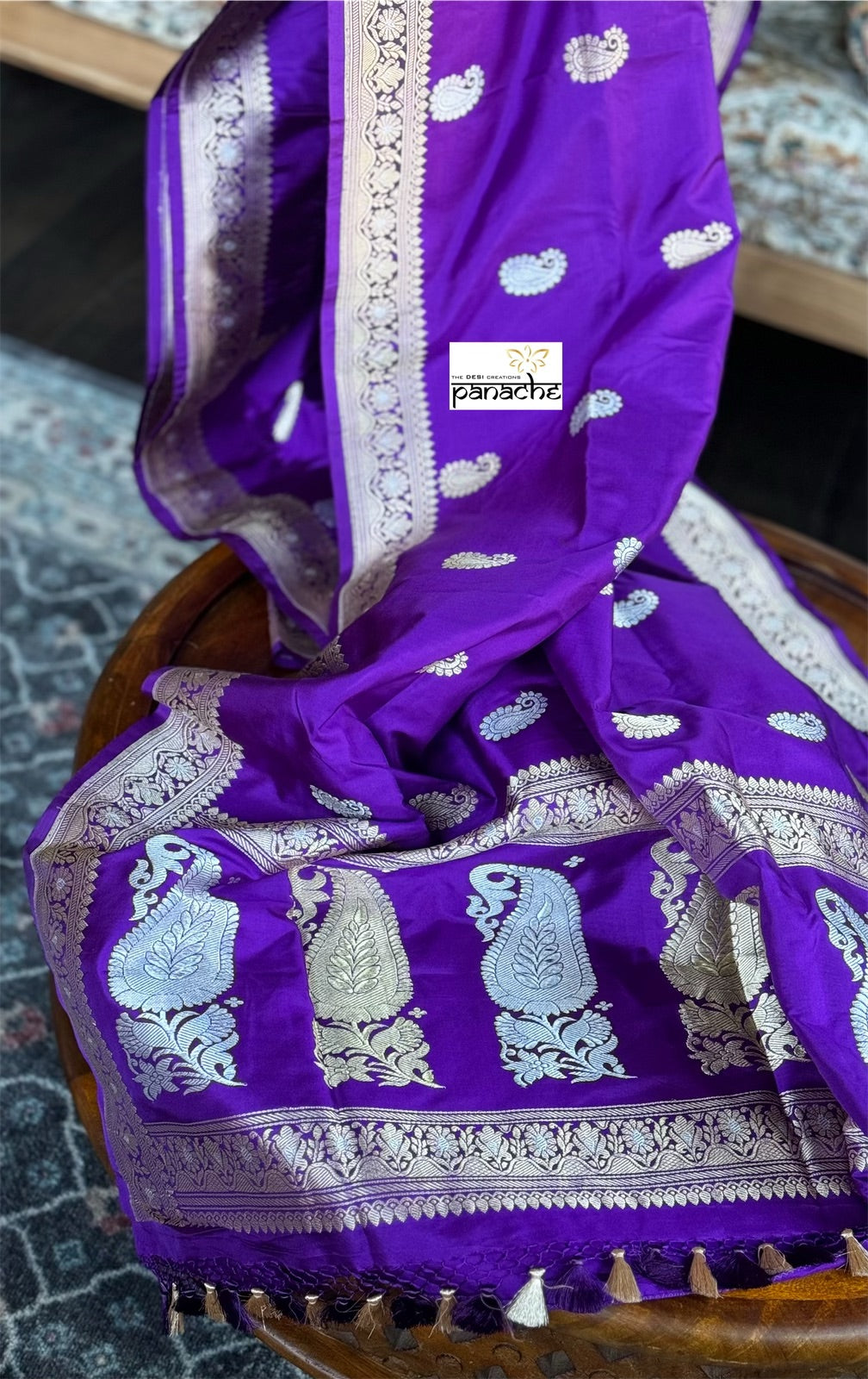 Pure Silk Katan Banarasi - Purple Paisley Kadwa