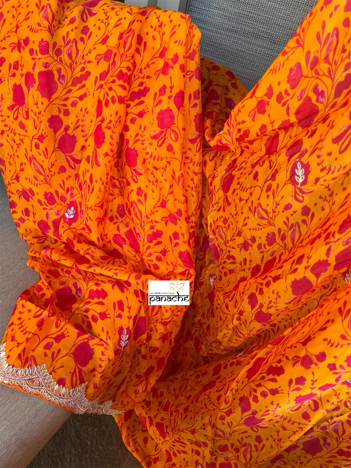 Designer Crepe Chiffon - Orange Pink