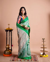 Pure Tissue Silk Paithani Double Munia - Green Woven