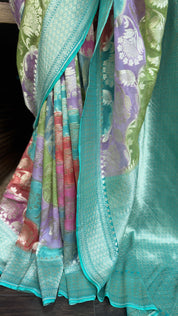 Khaddi Georgette Banarasi - Sea Green Multi color Rangkat