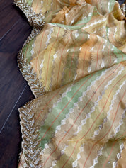 Designer Georgette Organza - Yellow Multi Color Hand Embroidered