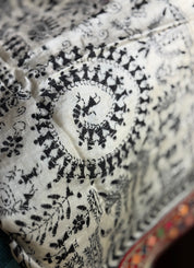 Designer Pure Tussar Silk Kantha Stitch -  Beige Worli Art
