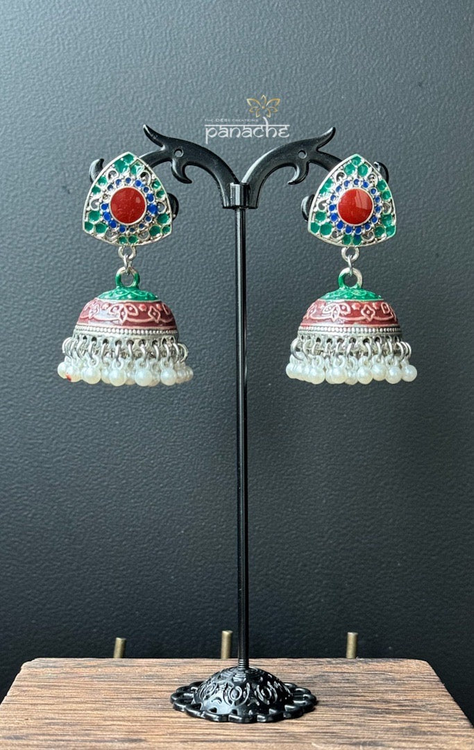 Jewelry Earring - Multi color Enamel Jhumka