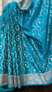 Soft Silk Banaras Saree - Firozi