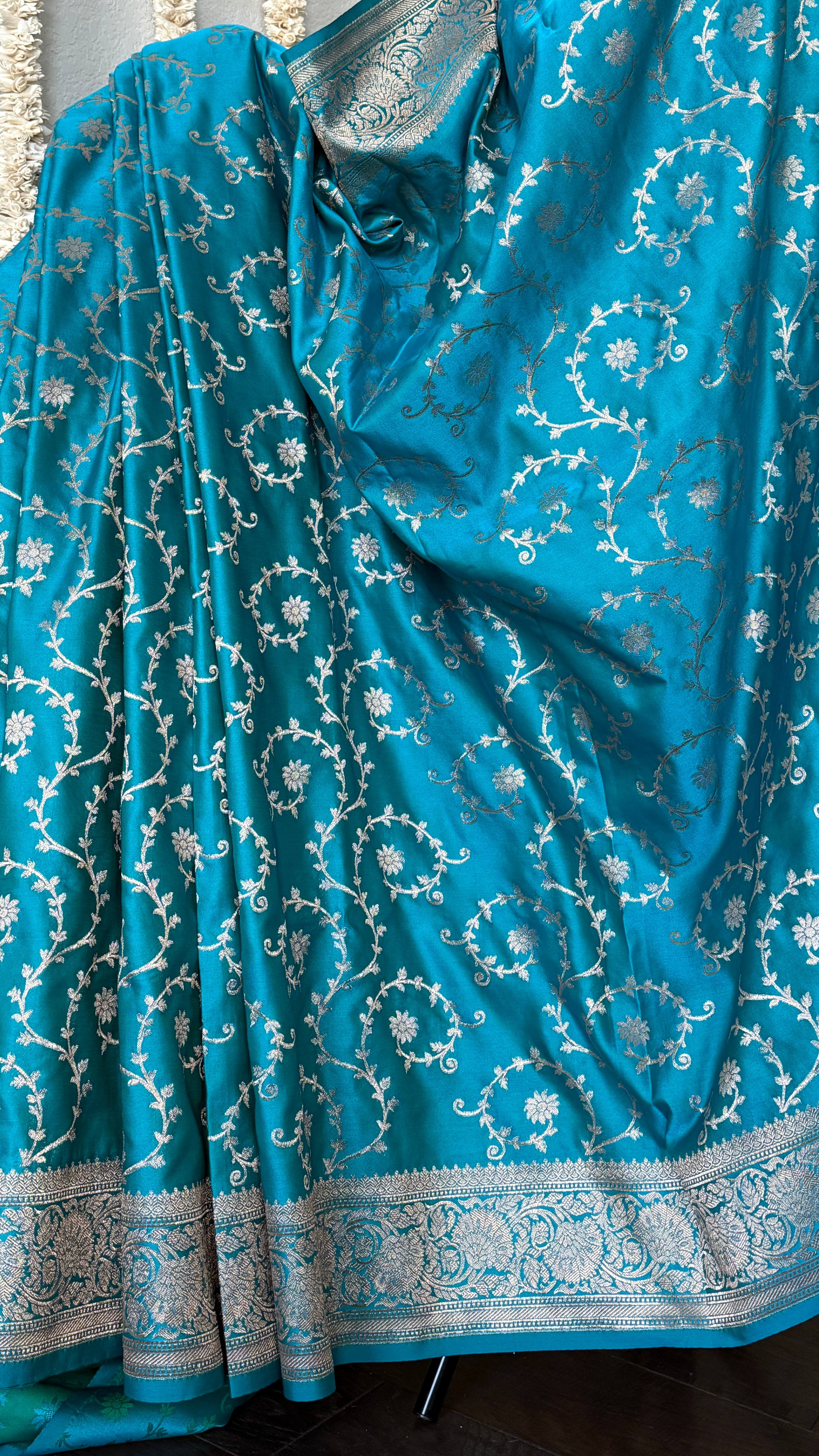 Soft Silk Banaras Saree - Firozi