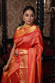 Pure Silk Broade Kanjivaram - Red Pure Zari Woven