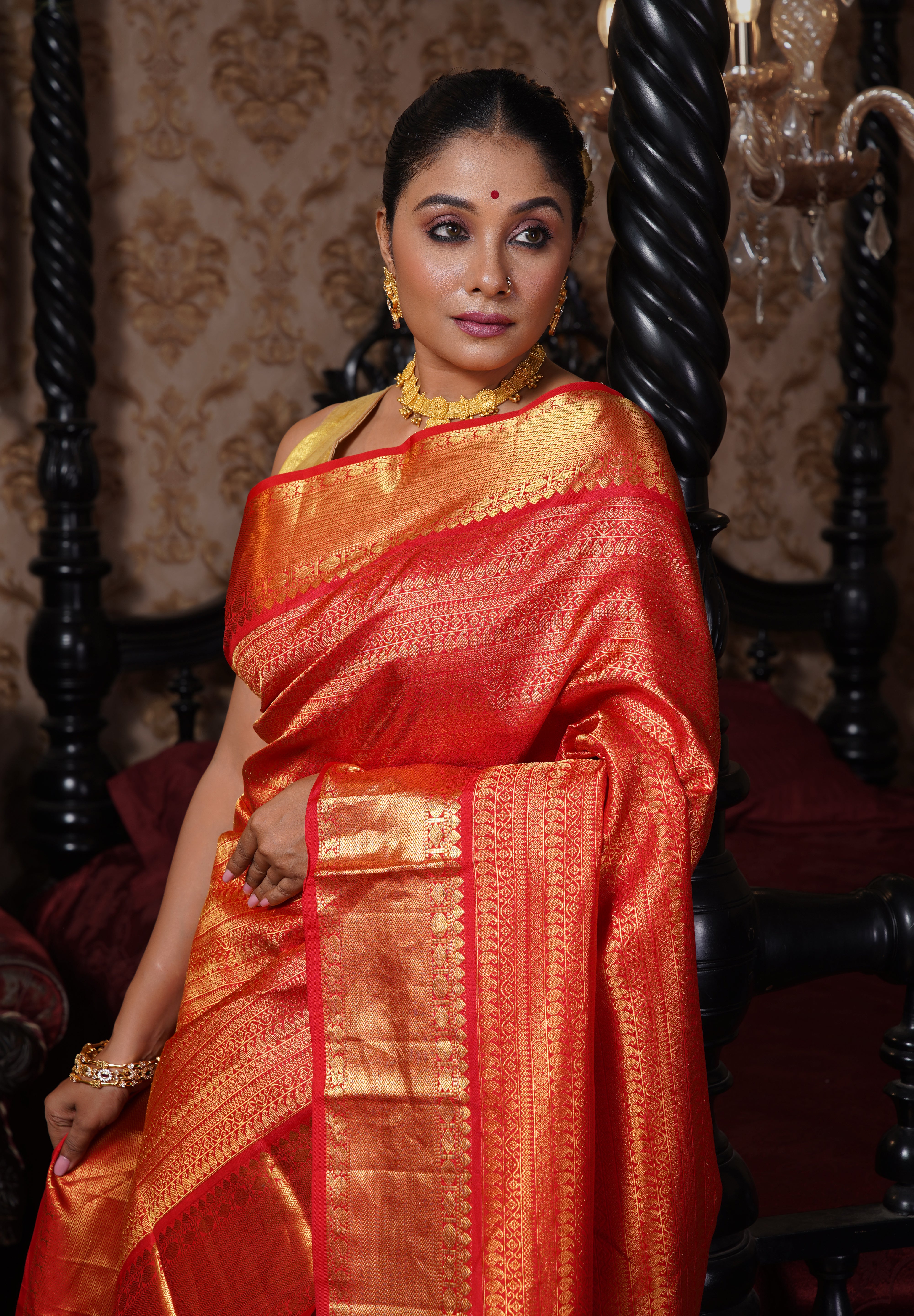 Pure Silk Broade Kanjivaram - Red Pure Zari Woven