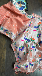 Cotton Silk Paithani - Peach Woven
